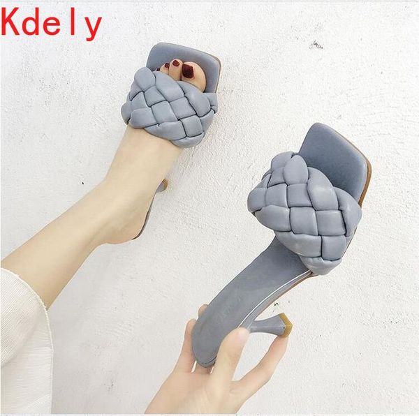 

sandals 2021 leather braided high heel women runway party shoes woman cross wove folds mules thin slippers, Black