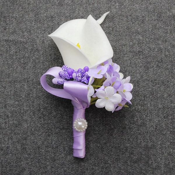 

5 pieces pu calla flowers groom boutonniere bride wrist flowers man corsages wedding party decoration for wedding