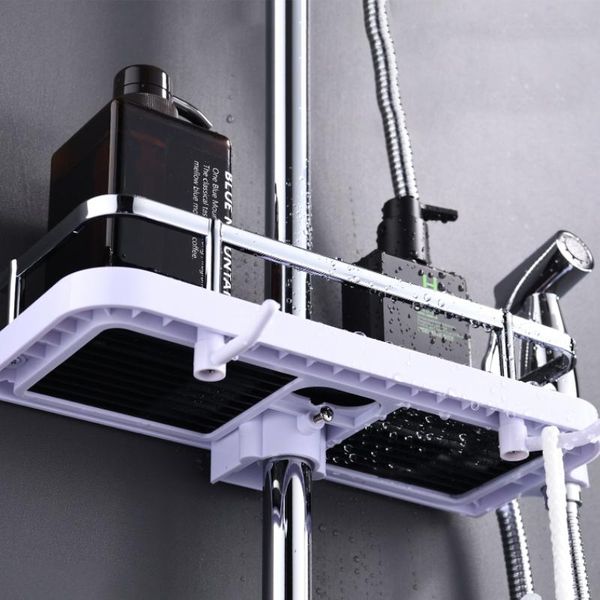 

hooks & rails shower storage rack bathroom shelf pole shelves shampoo tray stand single tier no drilling lifting rod head holder