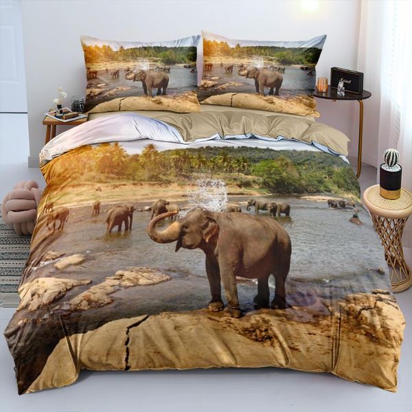 

bedding sets elephant bed linen 3d design animal duvet cover and pillow slips king  single twin size 140*200cm camel home textile