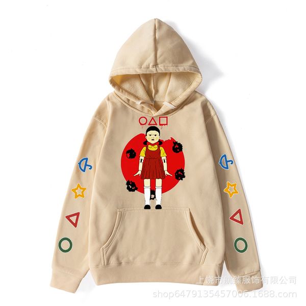 

little girl pattern men's 3d printed squid game hoodie one lucky day front man crew neck sweatshirt hoodie, Black