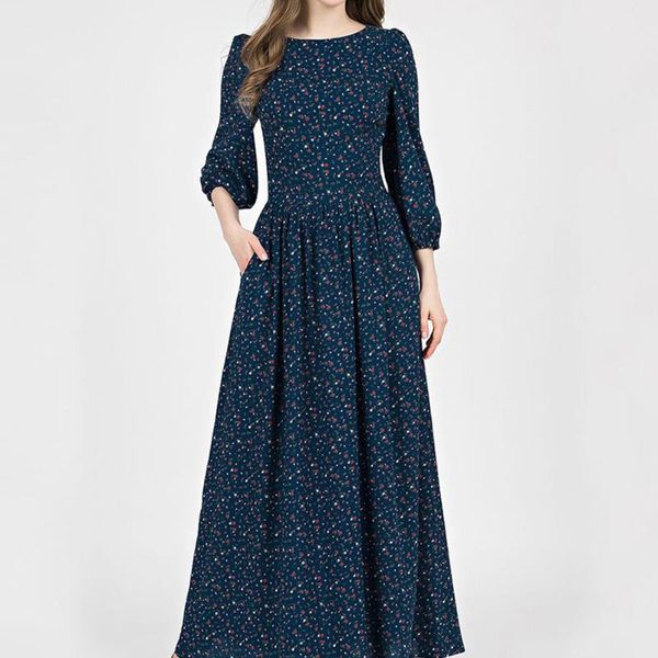 

casual dresses plus size boho printed maxi dress 3/4 sleeve high waist flower print green party 2021 fall long for women, Black;gray