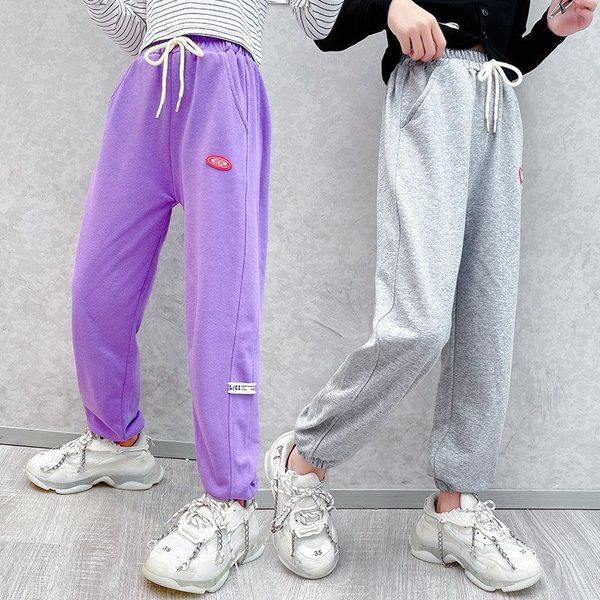 

trousers autumn children kids casual sport pants girls elastic waist long big fashion loose teenage cotton harem, Blue