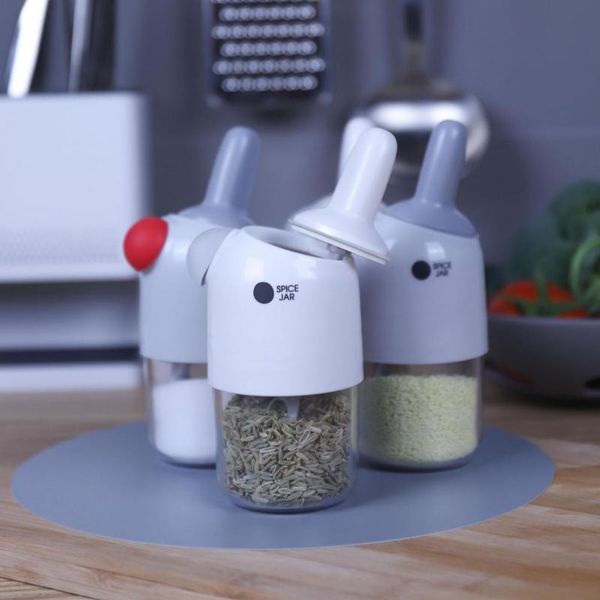 

storage bottles & jars spice jar two in one spices pepper salt shakers tidy keeping moisture-proof lid spoon for kitchen