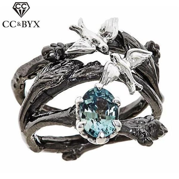 

wedding rings for women cubic zirconia vintage branch black gold color jewelry fashion ring accessories drop 2269, Slivery;golden