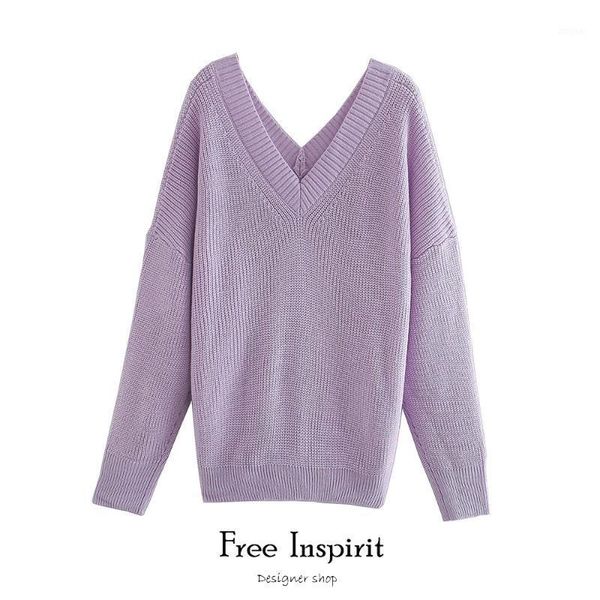 

women's sweaters 2021 inspirit arrival winter female solid sweater loose casual knitted v-neck pullovers, White;black