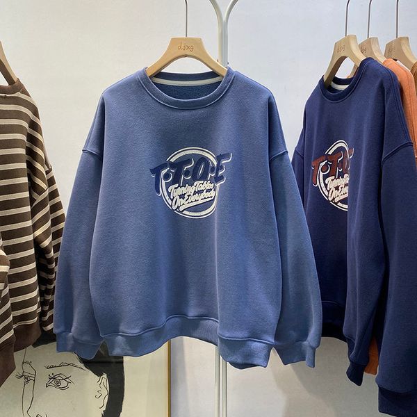

2021 new chic america vintage letters printing crewneck sweatshirt for teens girls women thick fleece winter long sleeve harajuku rbic, Black