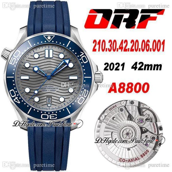 

orf diver 300m cal a8800 automatic mens watch 42mm blue ceramics bezel gray wave textured dial rubber strap 210.32.42.20.06.001 super editio, Slivery;brown