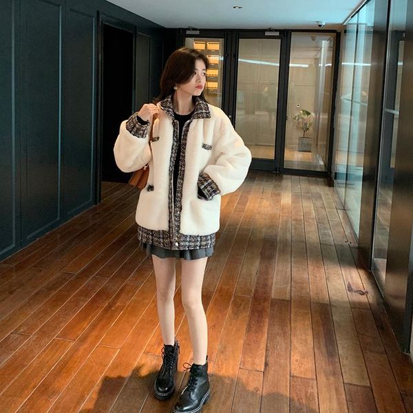 

women's fur & faux wit vrouwen bear pluche winter koreaanse lam nep bont nertsen lange jas plus size kawaii bovenkleding coat, Black