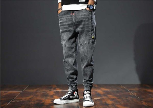 

men's jeans large wide leg loose straight style fat people add weight and increase autumn elastic harlan pants waist, Blue