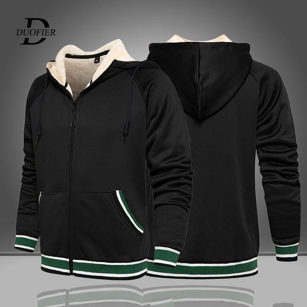 

men's hoodies & sweatshirts mens casual fleece thicken warm wool liner autumn winter men hoodie fashion jacket hooded zipper male cloth, Black
