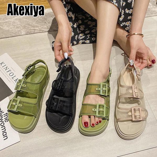 

sandals 2021 summer black mesh gladiator for women buckle platform street style flat roman shoes woman o077