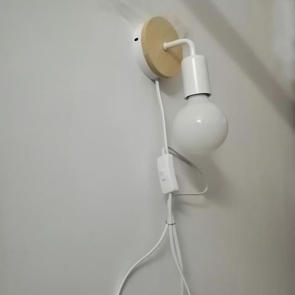 

wall lamp nordic handmade wood modern sconce with switch outer line for home light decor edison black white e27