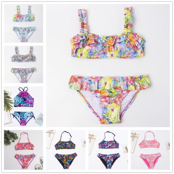 

one-piece suits shinning falbala bandage children swimming suit print girls kids bikini set 2021 summer baby biquini infantil swimwear a254