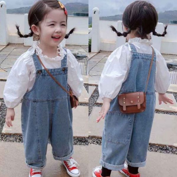 

jeans bibs autumn girls' lovely jumpsuit pants 3-8 years old children's wear, Blue