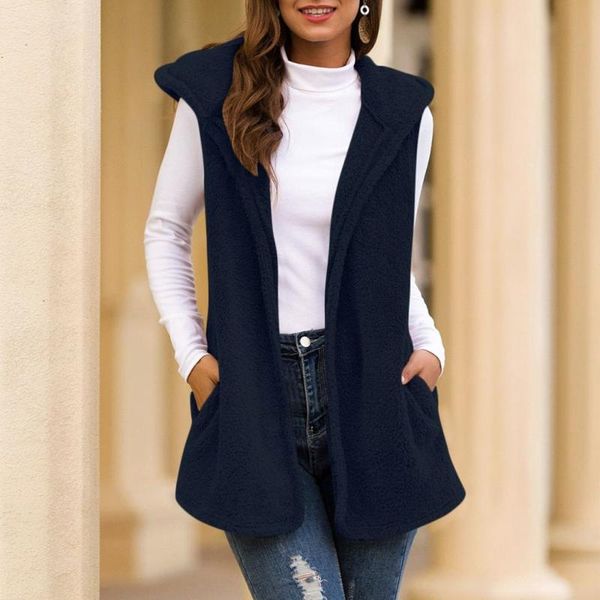 

women's vests womens hooded faux fur cardigan vest with pocket winter fluffy vintage shaggy sleeveless jackets female streetwear 2021 c, Black;white