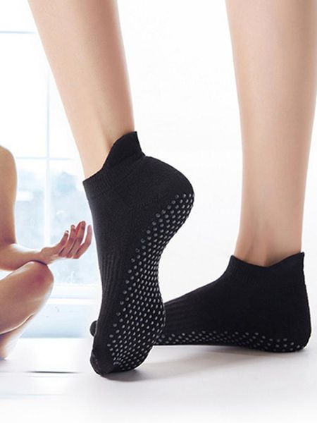 

sports socks 2 pairs yoga non slip cushioned fitness dance pilates grip silicone gym women cotton breathable elasticity size, Black