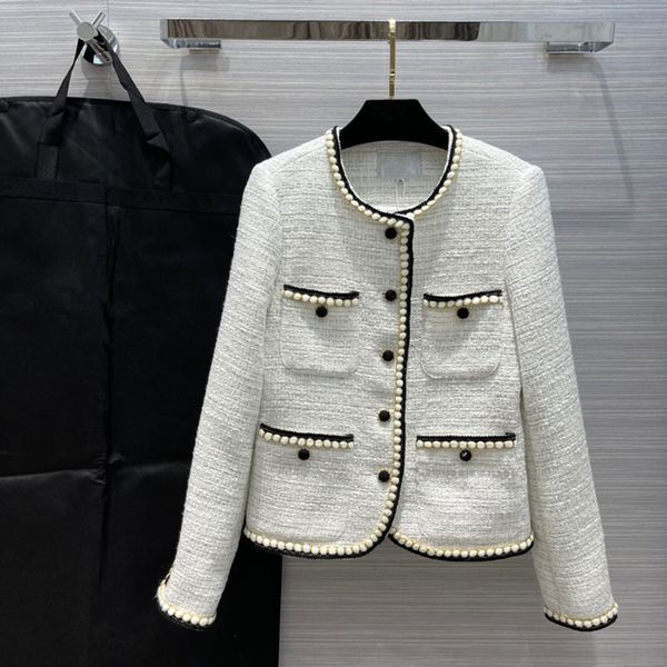 

european and american women's 2021 winter new collection long sleeves, round neck and many pockets fashion single breasted tweed coat, Black