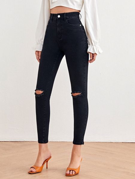 

black high-waisted breaking denim skinny jeans t1il#, Blue