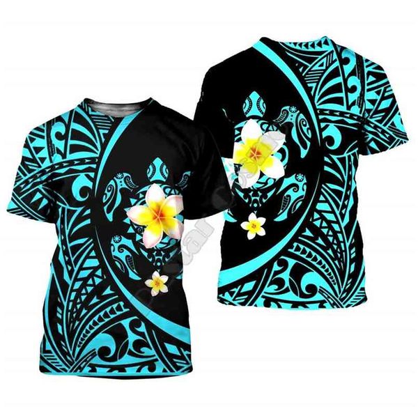 Amazing Polynesian Mar Tartaruga Tattoohibiscus Harajuku Fashion 3D Impresso Shorts Sleeves camisetas Homens / Mulheres Camisas Tops 210707