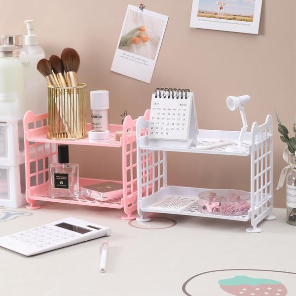 

hooks & rails household double-layer storage rack home office makeup organizer cosmetic shelf multifunctional deskaccessories