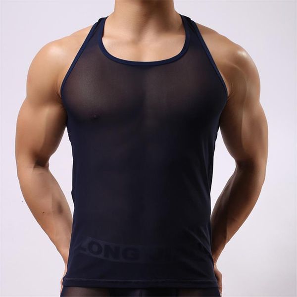 

mens vest summer transparent yarn breathable fashion men tank clothing, White;black