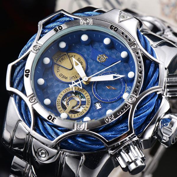 

wristwatches 2021 classic blue dial watch all sub-dials are working normal men's sports quartz chronograph date gift, Slivery;brown