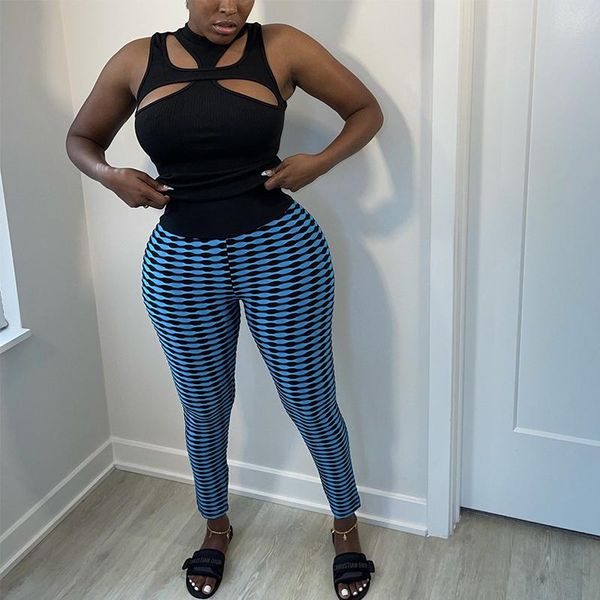 

women's pants & capris women 2021 casual stretch skinny ruched pencil plaid printing fitness trousers, Black;white
