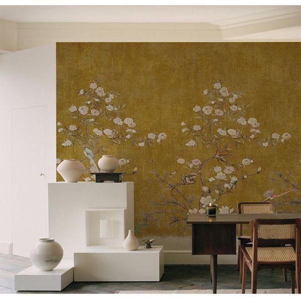 

wallpapers custom 3d canvas mural retro simple fashion flower and bird picture theme business family living room background wallpaper