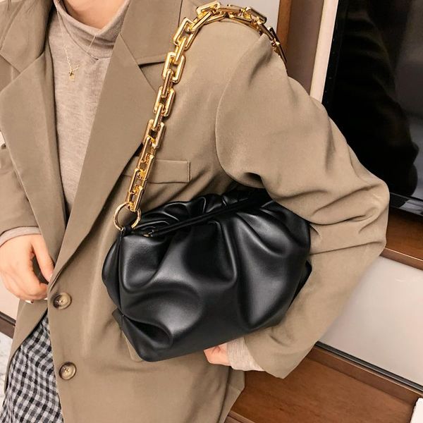 

evening bags gold chain pu leather soft bag for women 2021 armpit purses lady shoulder handbags female solid color travel clutc