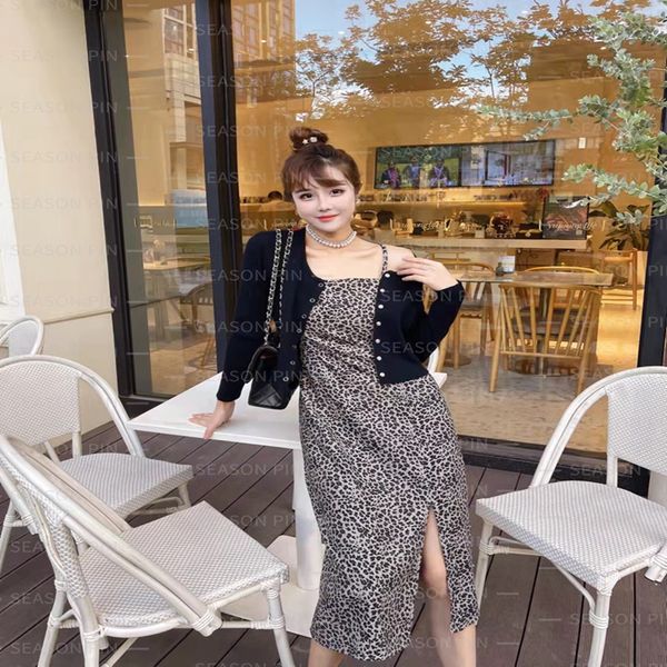 

women's dresses 2021 new pattern dresses autumn temperament broken flower long sleeve wear suspender skirt, Black;gray
