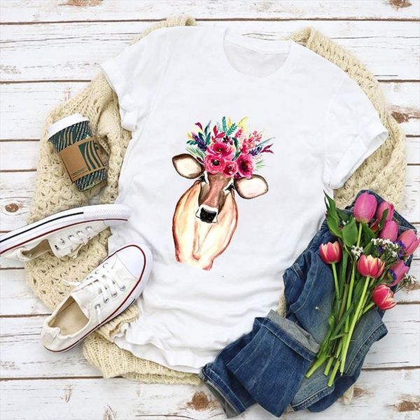 

and women graphic cow flower men womens floral cute print summer lady clothes clothing tee female, White;black