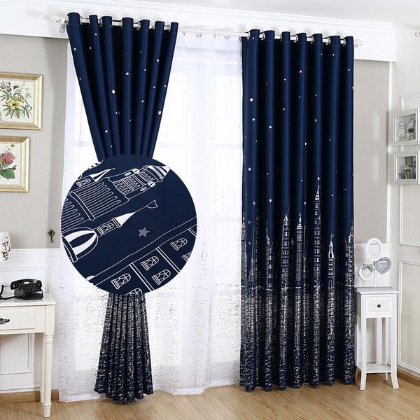 

curtain & drapes castle printed boys curtains for bedroom navy blue blackout polyester fabric kids panels kitchen living room window use