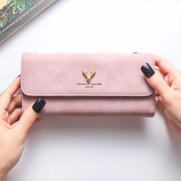 

women wallet phone female purse card holder feminima bolsa vintage antlers leather money bag long scrub, Red;black