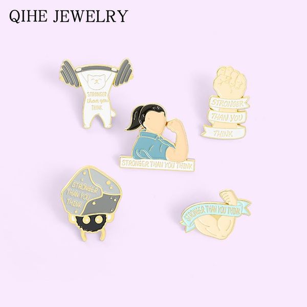 

pins, brooches stronger than you think enamel pins anime bulk cartoon funny quotes backpacks lapel pin badge jewelry gift for friends, Gray