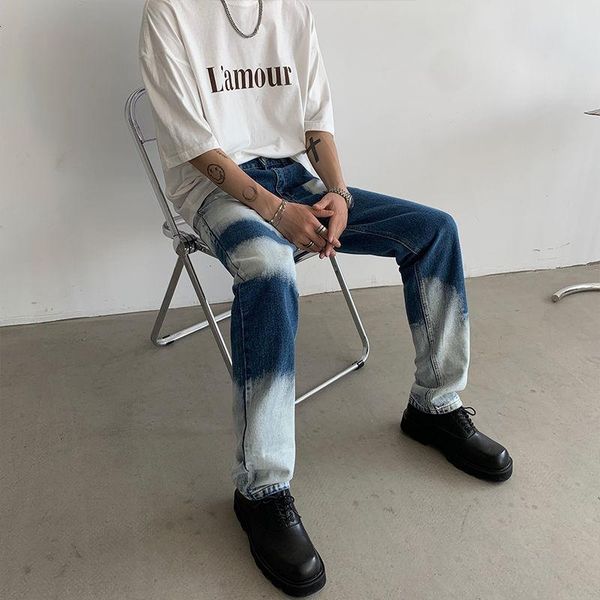 

men's dyed color cargo pocket jeans straight pants stretch slim fit casual biker denim blue trousers size s-xl