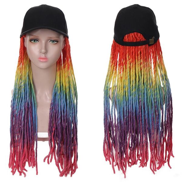 

synthetic wigs long baseball cap braids dirty braid hollow color african braided hair hat wig adjustable for girl, Black