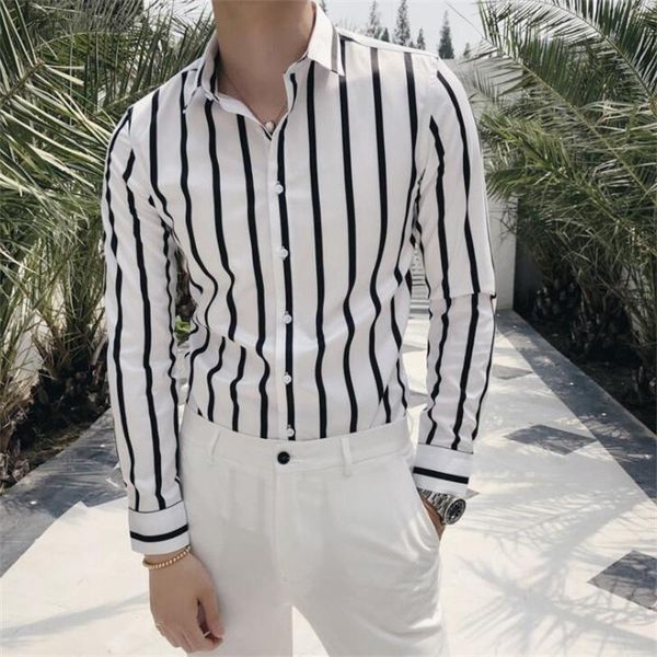 

men's casual shirts autumn shirt striped slim long-sleeved handsome and versatile sportsman british clothing chemise homme camisa mascu, White;black