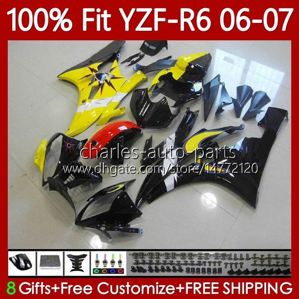 100% Fit OEM Bodywork para Yamaha Moto YZF-R6 YZF600 YZF R 6 600 CC 2006-2007 Corpo Amarelo Preto 98NO.36 YZF R6 600cc YZFR6 06 07 YZF-600 2006 2007 Molde de Injeção Kit