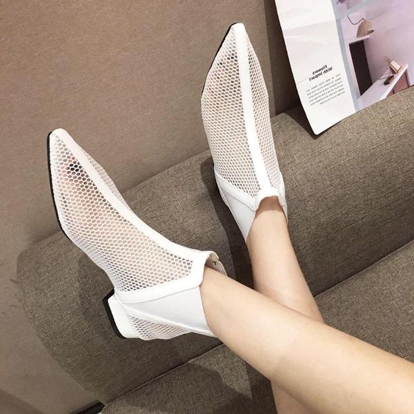 

2021 summer fashion sandals thick heel ins versatile pointed hollow mesh boots cool boots, Black