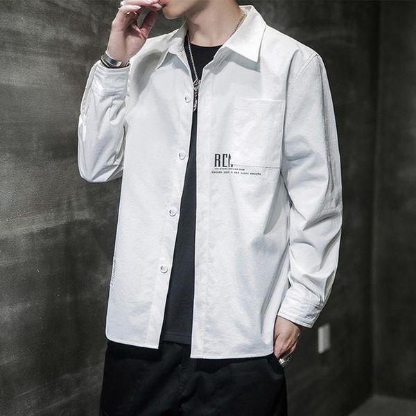 

men's casual shirts 2021 spring&autumn hong kong style ins shirt korean comfortable loose all-match jacket, White;black