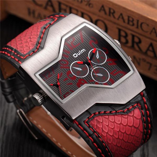 

wristwatches oulm hp1220 male watch personalized strap big dial watches men outdoor sports luxury quartz wristwatch reloj hombre, Slivery;brown