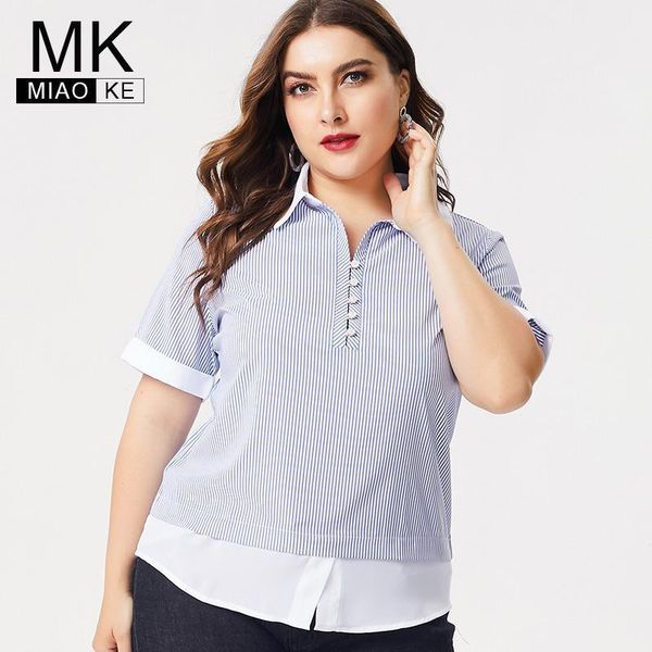 

women's blouses & shirts 2021 summer ladies plus size chiffon stripe and fashion womens office lady casual female, White