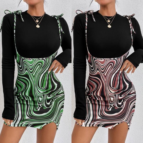 

women's tanks & camis women close-fitting suspender skirt wavy stripe printed pattern bodycon dress for spring/ summer, White