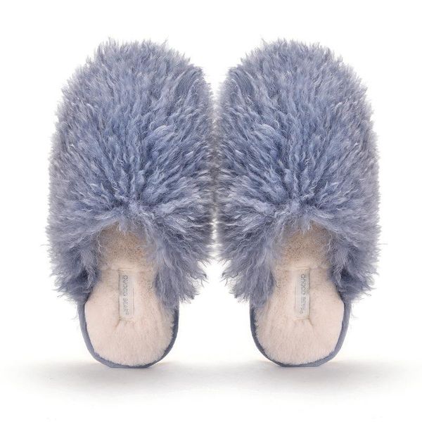 

slippers women house fall winter warm fluffy slip on flats slides female faux fur cotton plush mules footwear, Black