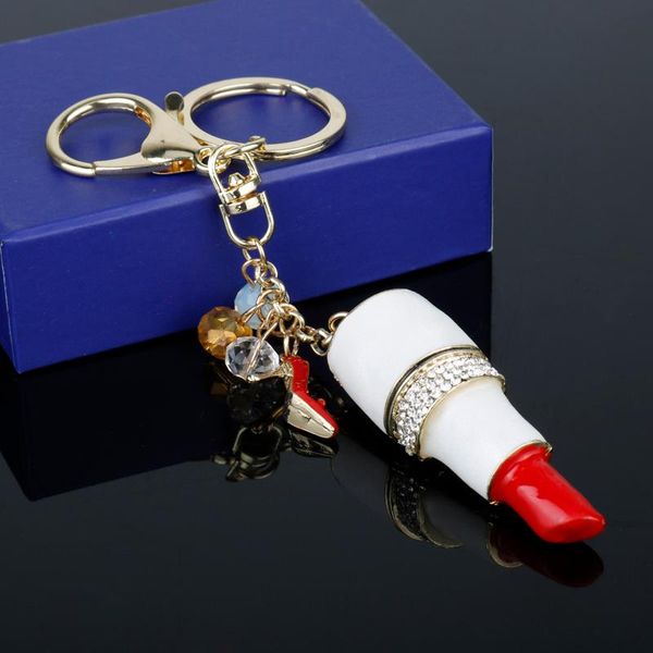 

keychains dongsheng wholesale lipstic crystal high heel shoes keychain lipstick key holder rhinestone keyring keyfob chain rings-50, Silver