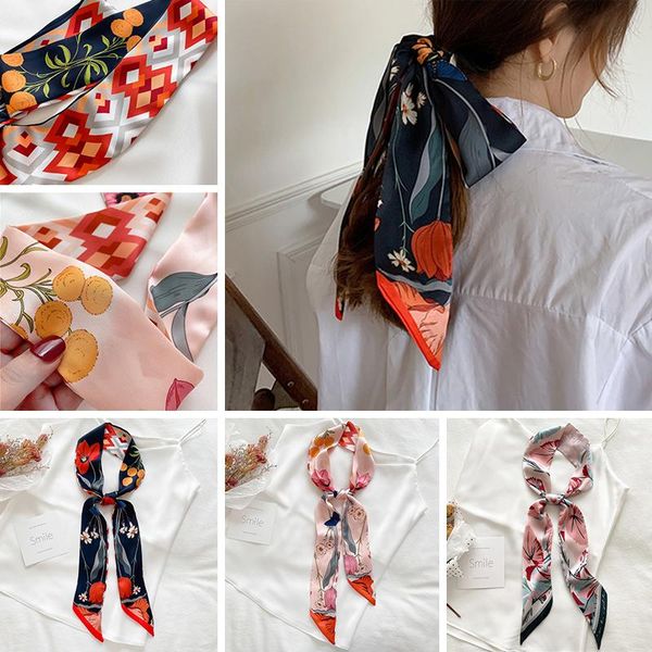 

hair accessories 2021 silk head scarf women handkerchief flower satin headband for tie ladies ribbon kerchief girls bandana