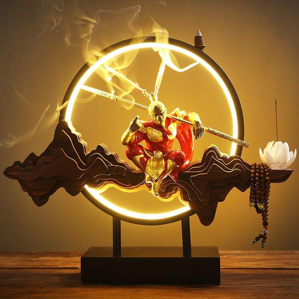 

fragrance lamps monkey king incense burner backflow lotus ceramic wax melt warmer smoke fountain encens home decoration yd50xl
