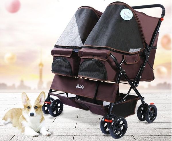 

easy walk folding two dog cat double stroller pet twin baby travel strollers#1
