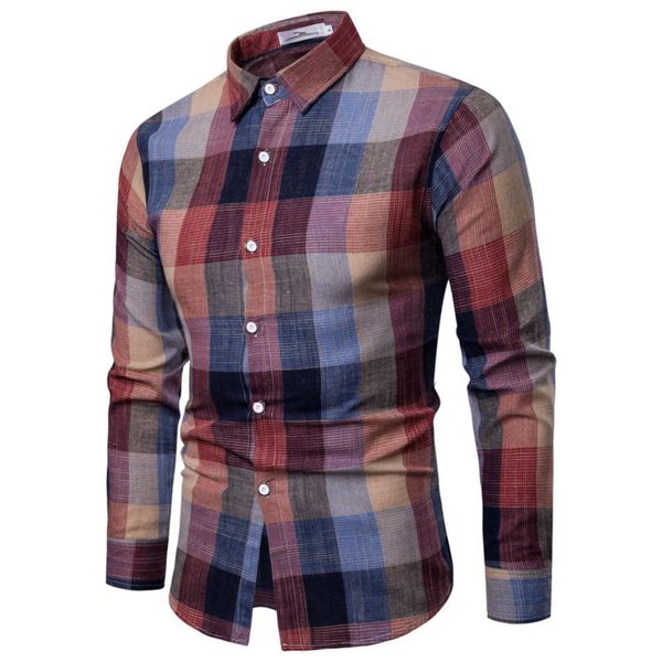 

2020 large spring and autumn new korean slim long sleeve casual cotton hemp plaid shirt men's wear, White;black